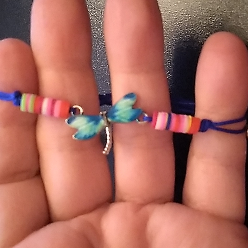 BBTO Gorgeous Dragonfly Bracelet w Blue Cording up to 10 inches